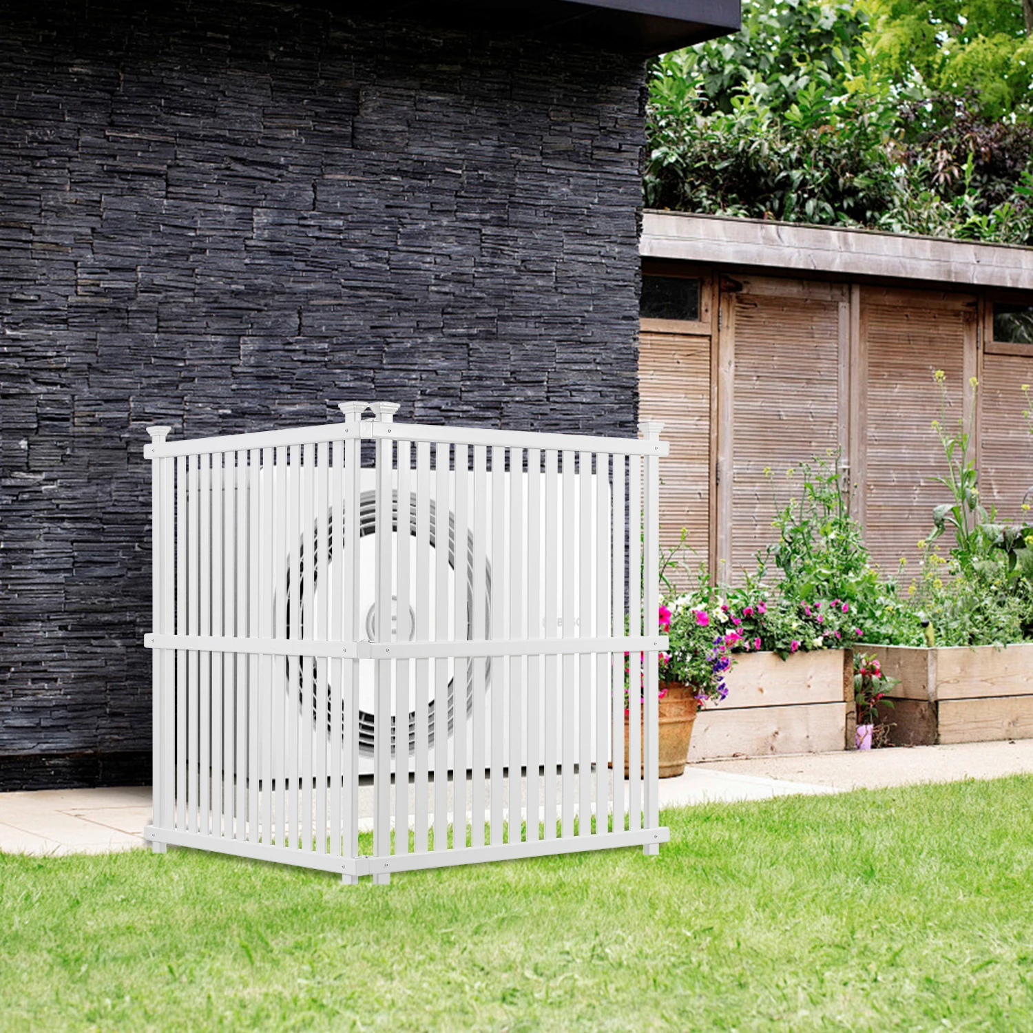 Privacy Screen Panels Kit, Air Conditioner & Trash Can Enclosure in Vinyl White Color