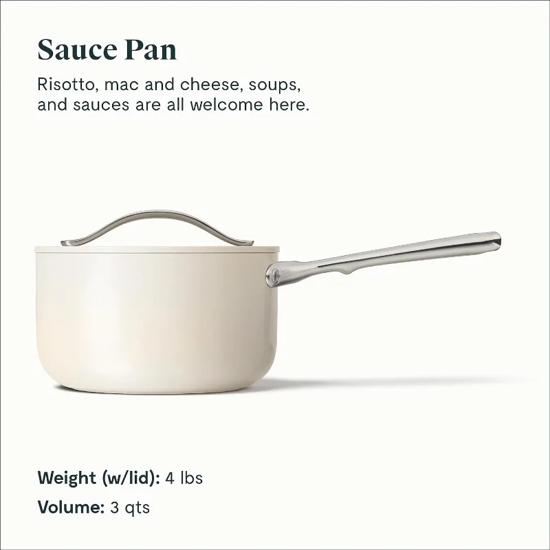 Nonstick Ceramic Sauce Pan with Lid (3 qt) - Non Toxic, PTFE & PFOA Free - Oven Safe & Compatible with All Stovetops