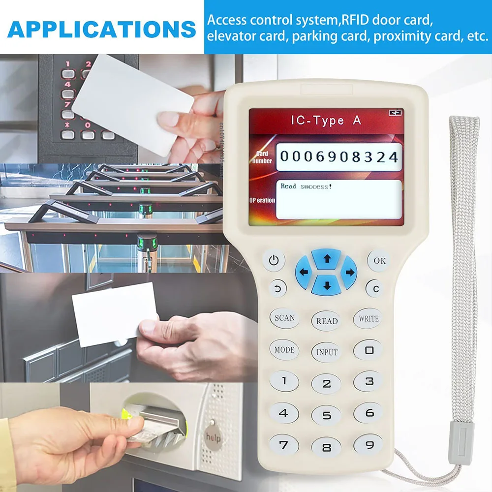 10 Frequency NFC Smart Card Reader Writer Duplicator 125K 13.56MHz RFID Copier USB Fob Programmer Copy Encrypted Key Replicator