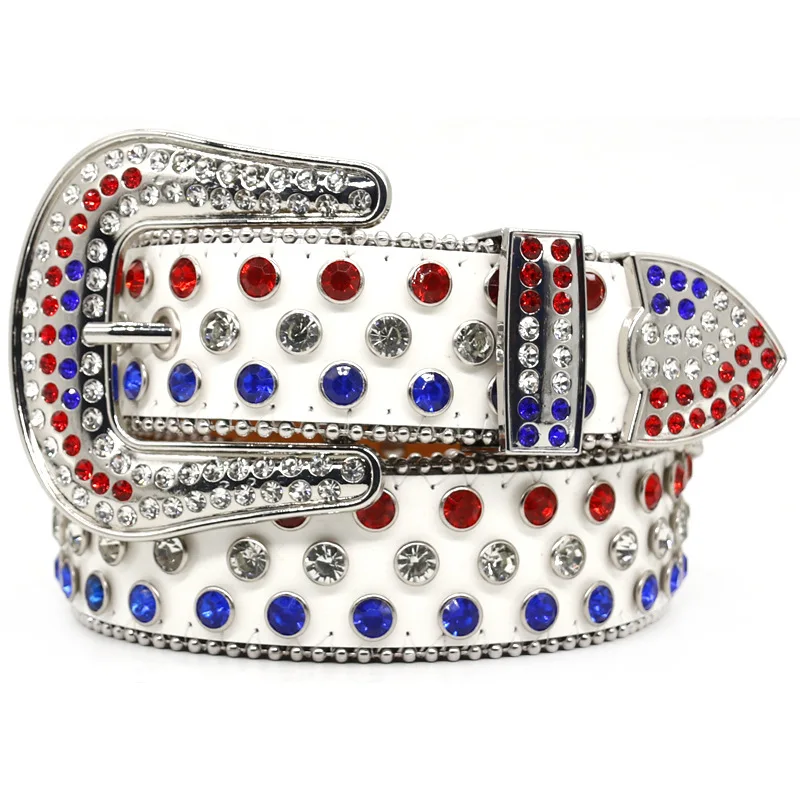 

men fashion rhinestone belt punk hip hop studded belts pin buckle soft leather waistband womens trendy white strapon designer