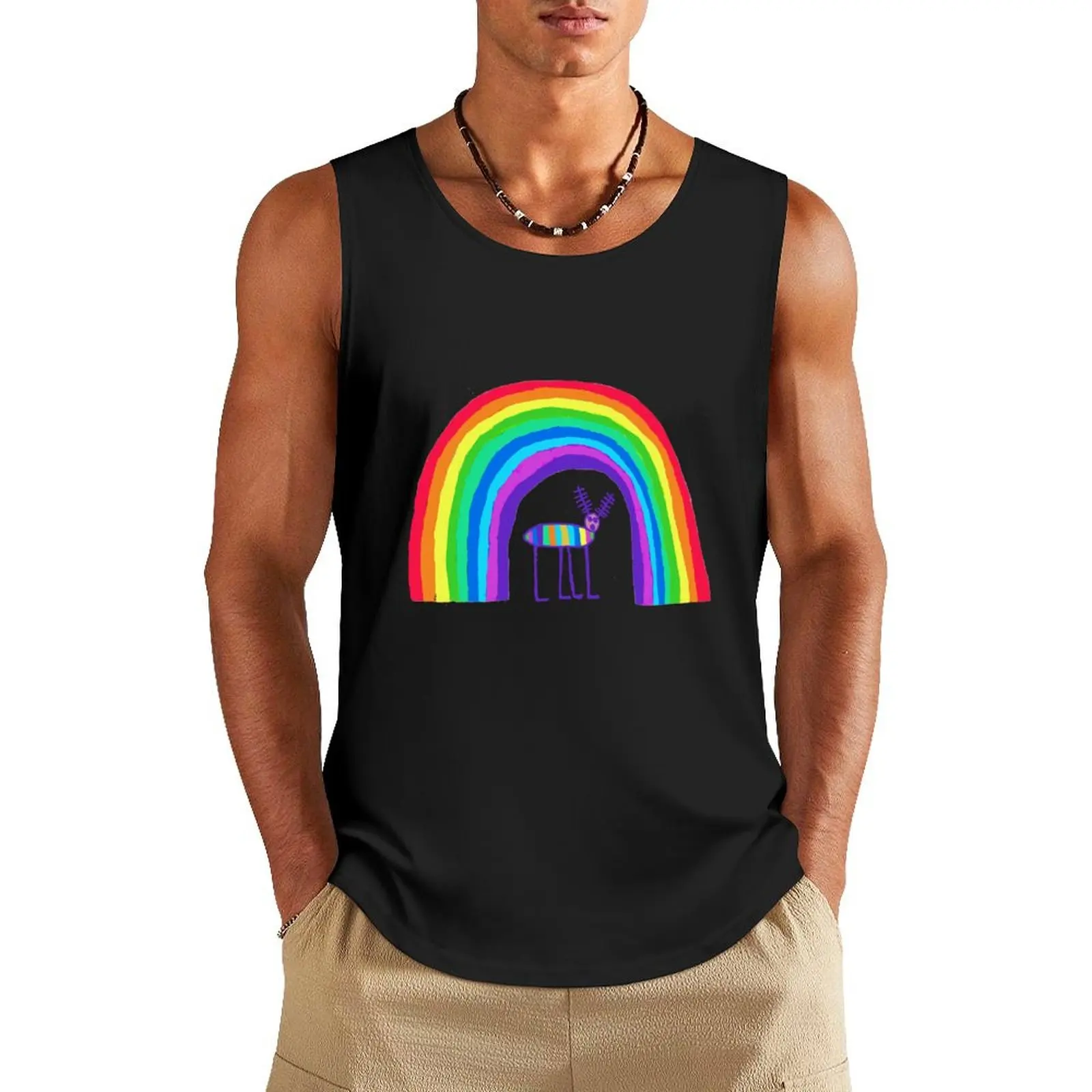 Rainbow Reindeer Tank Top Bodybuilding clothing man vest men gym for men