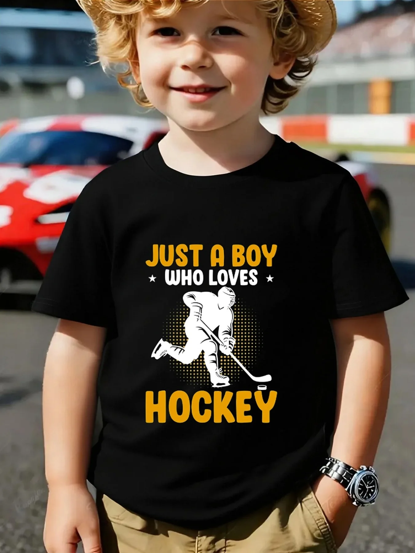 Cute Just A Boy Who Loves Hockey Print Family Matching T Shirt Boys Girls Short Sleeve Parent Child Soft Cotton Casual Tops