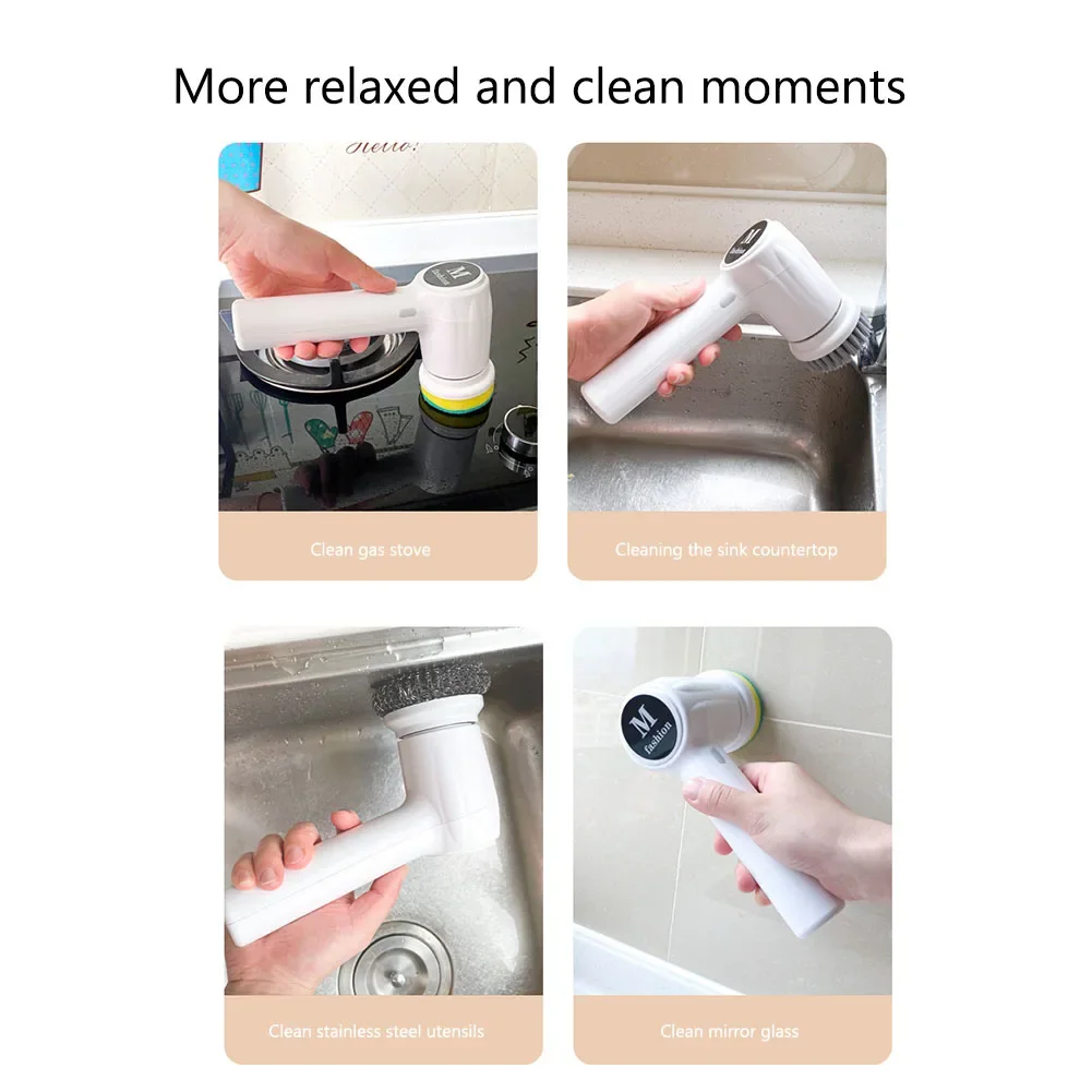 Electric Cleaning Brush USB Rechargeable Cleaner Brush Dishwashing Rotary Scrubber for Home Kitchen Cleaning Products