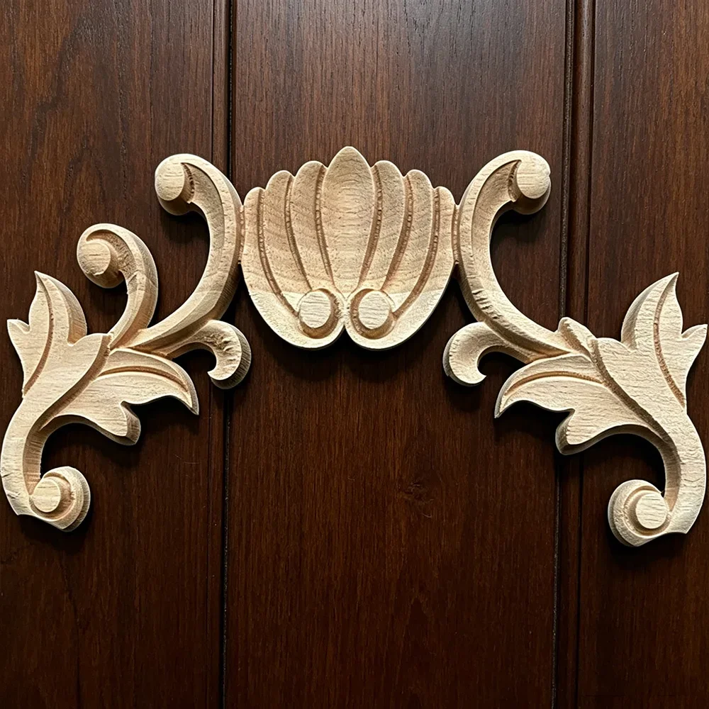 17cm 35cm Vintage Customized Wood Applique Onlay Wood Craft Onlay Floral Long Wooden Accessories Decoration Decal Corner Window