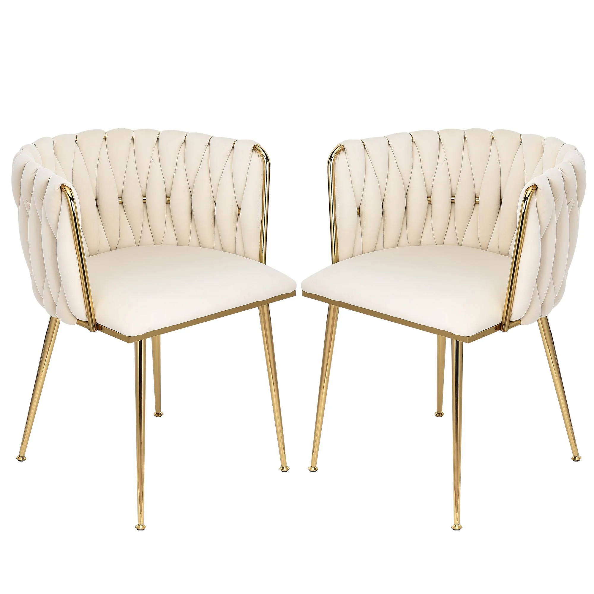 2Pcs Modern Luxurious Dining Chairs for Living Room and Bedroom, Bar Chair Sets, with Velvet Woven Backrest and Gold Metal Legs