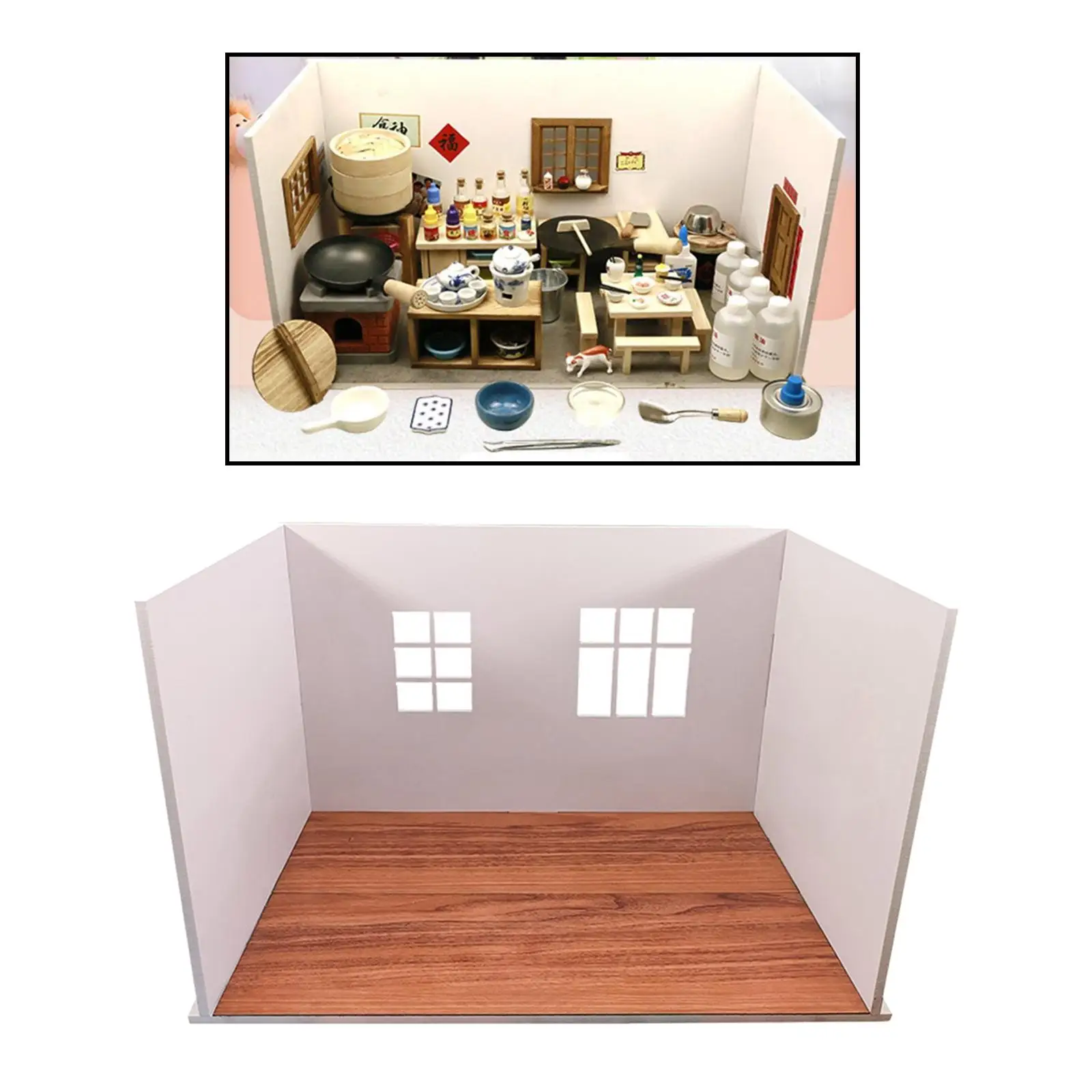 Mini Dollhouse Wall Decoration with Window for Dollhouses Micro Landscape DIY Fitments