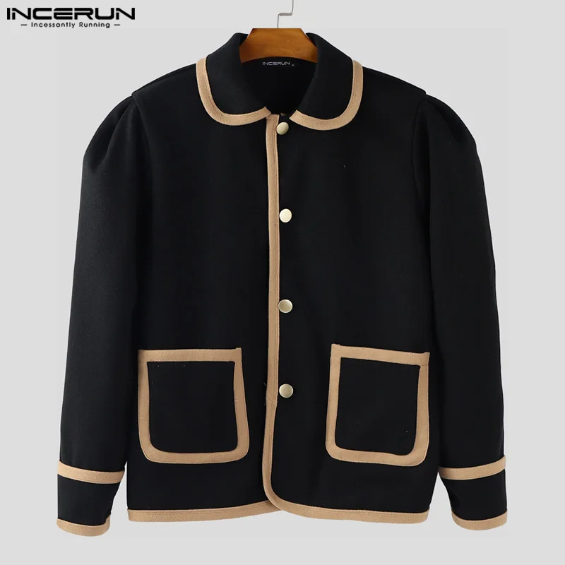 

INCERUN мужские куртки в стиле пэчворк из искусственного флиса повседневные мужские пальто с лацканами и длинными рукавами на пуговицах уличная верхняя одежда куртки мужские