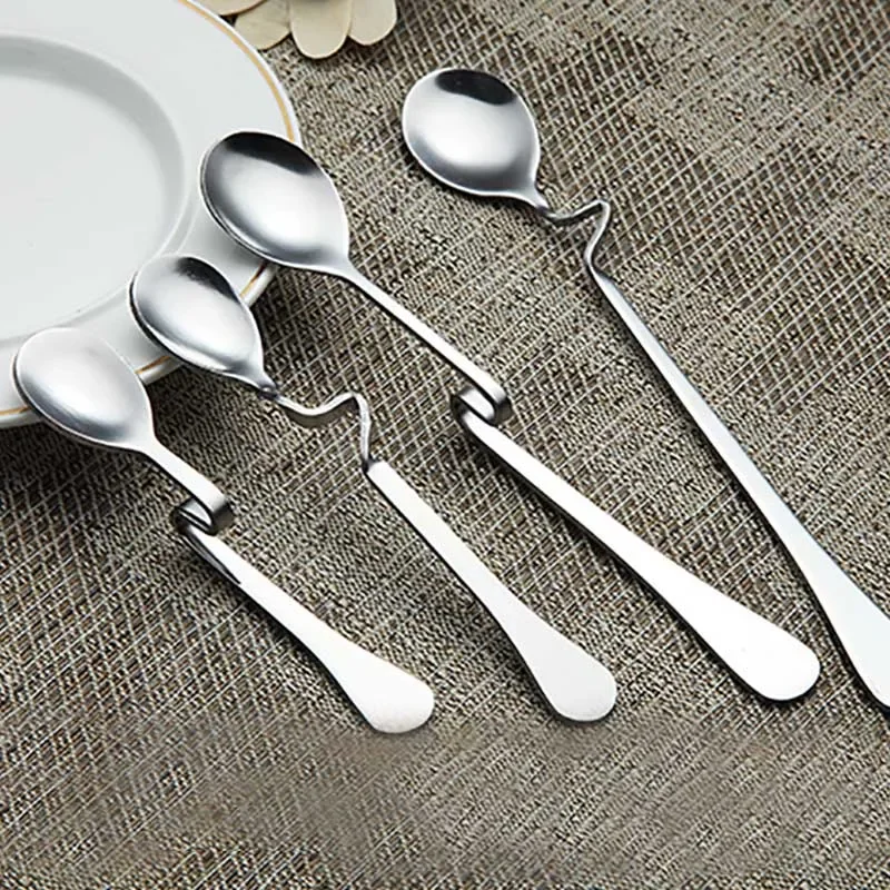 1PCS Bend Stainless Steel Coffee Spoon Ice Cream Dessert Tea Spoon For Picnic Kitchen Accessories Tableware