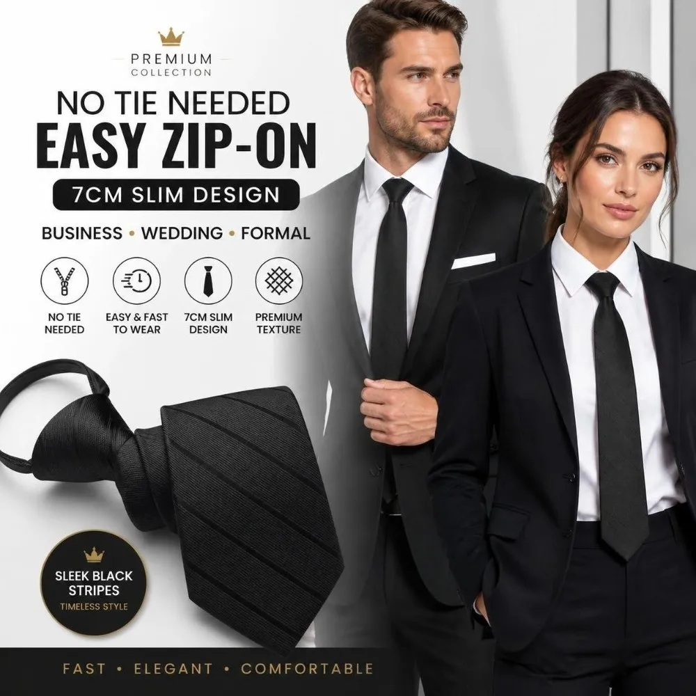 No-Tie Easy Zipper Tie with Elastic Band Multi-Color Pre-Tied Zipper Necktie Plaid 7cm Width Easy Pull Lazy Tie Daily Wear
