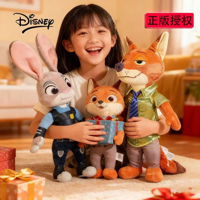 

Cute Zootopia Nick Wilde plush doll toy gift Judy Hopps cartoon Officer Bunny plush toy Disney genuine girl's birthday gift