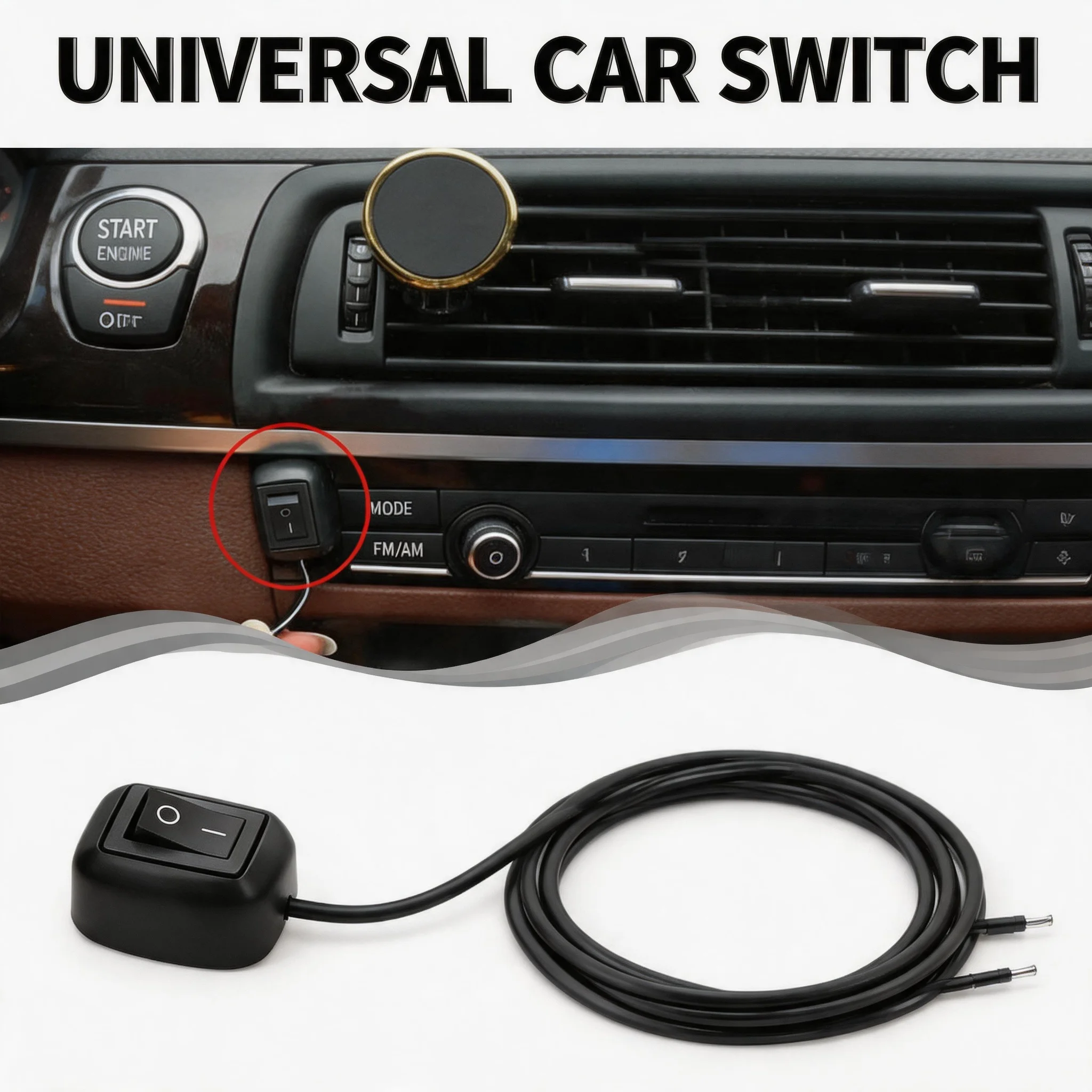 

Mini Button Car Toggle Switch Universal Paste Type with 60cm Cable DC 12V for Fog Lights Neon Lights Drive Lights Switch
