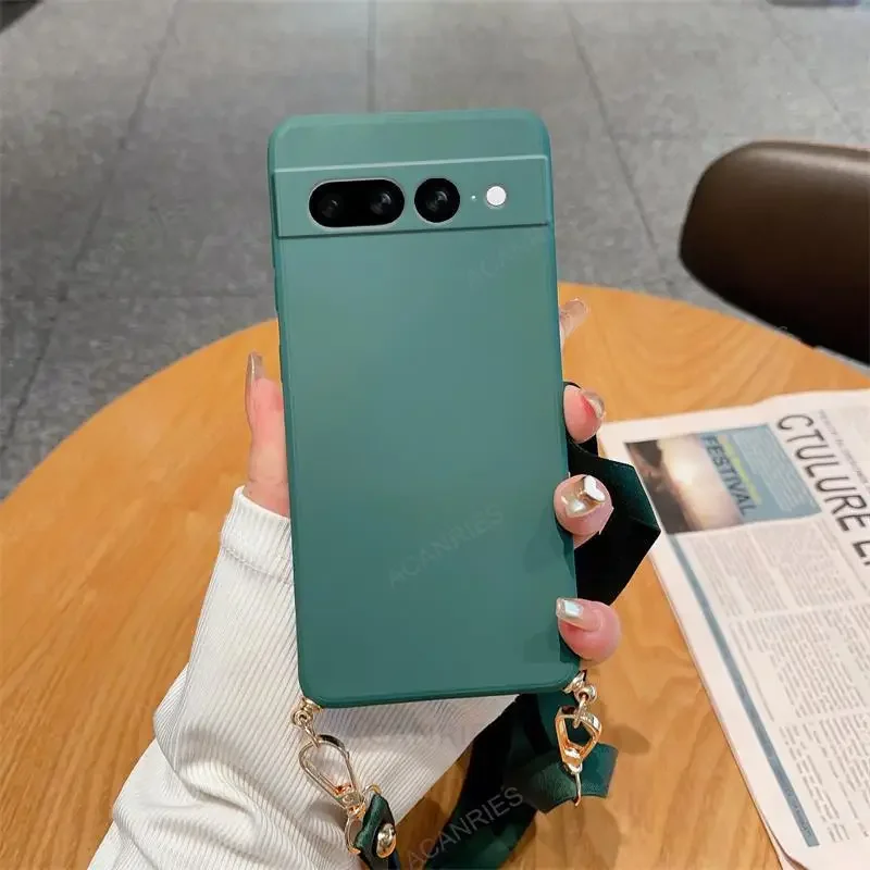 Necklace Strap Cord Crossbody Lanyard Liquid Silicone Case For Google Pixel 8 7 6 Pro 7A 6A Back Cover On Pixel7 Pixel6 A 7pro