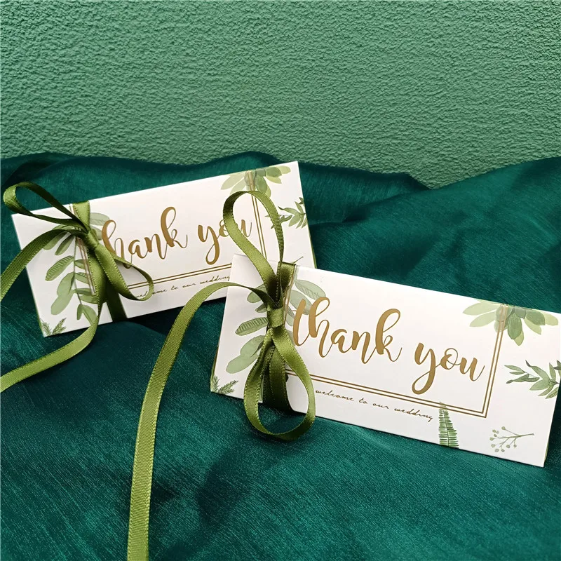 10/20Pcs Green Leaf Triangle Candy Box Wedding Biscuit Favor Gift Packaging Box With Ribbon Engagement Birthday Party Decoration