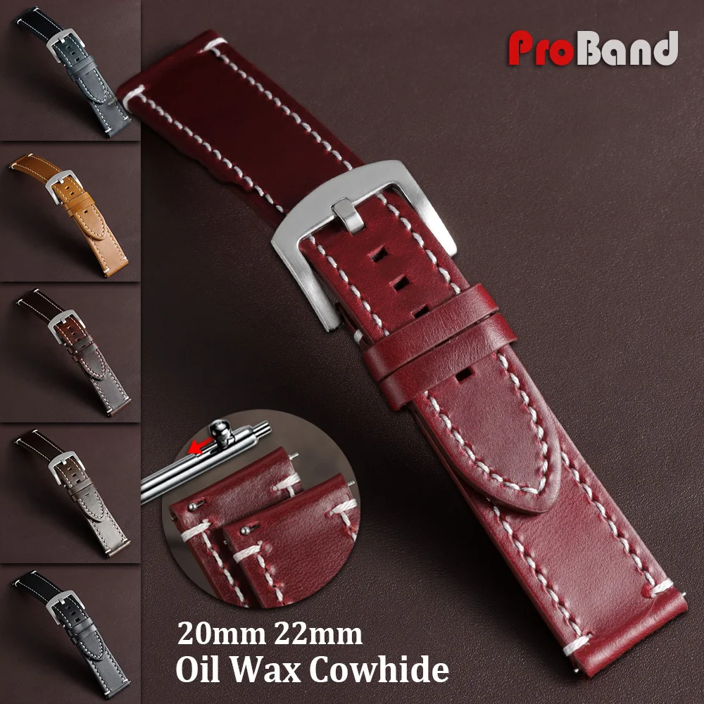 

20mm 22mm Vintage Brown Oil Wax Leather Watch Band Universal Stitching Cowhide Strap for Seiko for Omega Quick Release Wristband