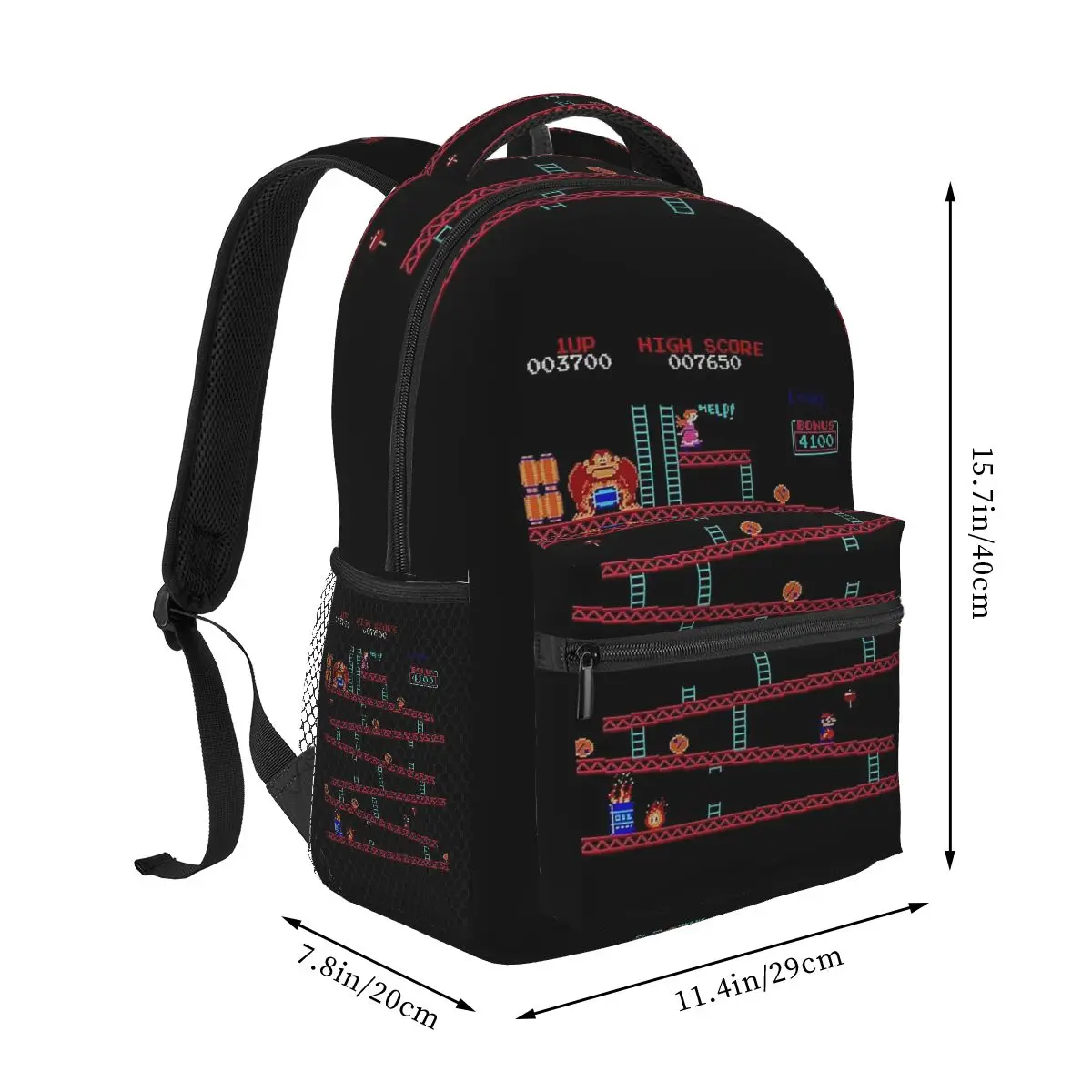Arcade Donkey Kong Game Print Student Backpack School Bag Hiking Travel Daypack for Men Women Fashion Bookbag Shoulder Bags