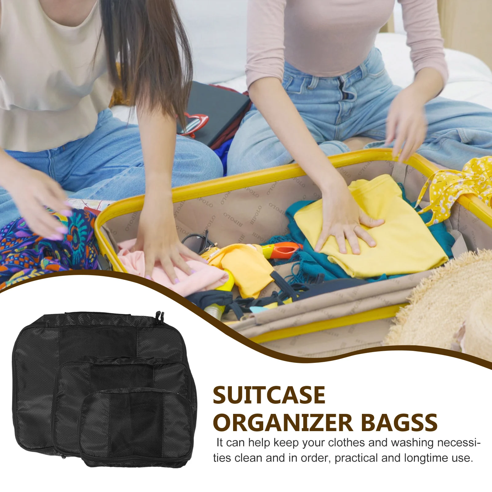 

3 Piece Travel Storage Bags Black Large Capacity Packing Organizer Clothes Bag Suitcase Portable Travel Clothes Pouches Luggage