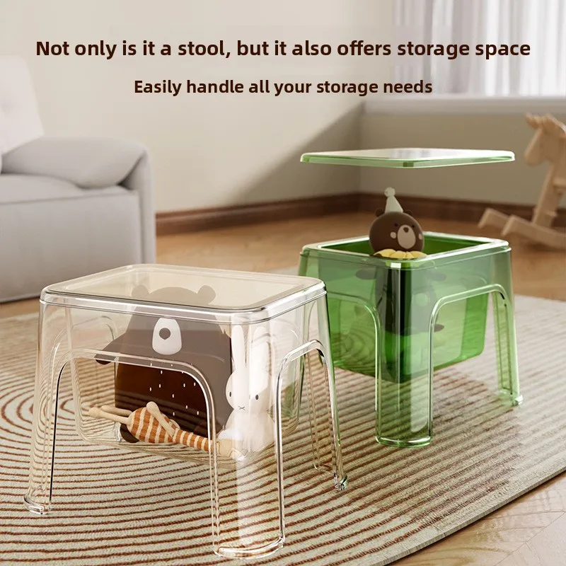 Clear Acrylic Storage Stool Multifunctional Side Table Space Saving for Living Room Bathroom Entryway