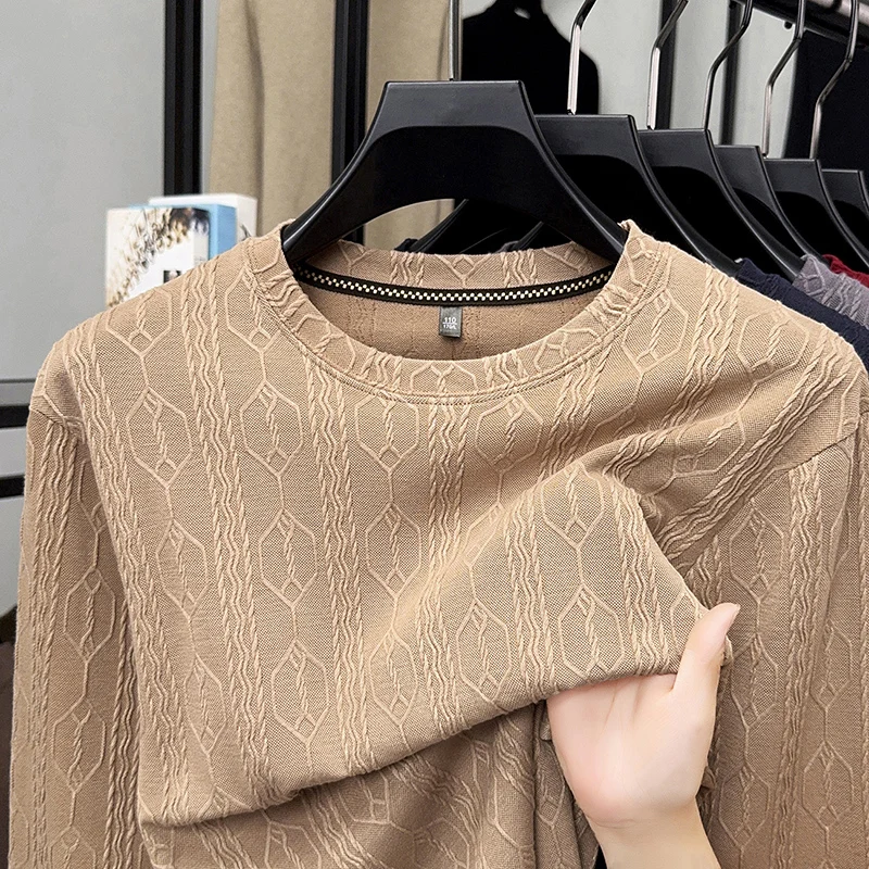 

Fashionable Round Neck Sweatshirt for Men's Autumn New Top Loose and Casual Jacquard Long Sleeved Men's Casual Inner Outfit