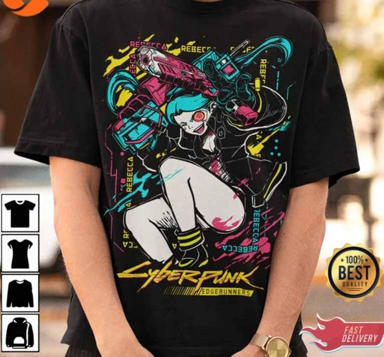 Cyberpunk Edgerunners 2077 Shirt Anime Lucy Rebecca David Cosplay Gamer T-Shirt