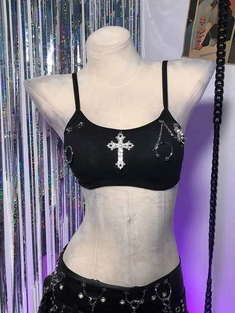 لتقوم بها بنفسك القوطية القوطي ايمو الصليب 90s ايكو الجرونج الجمجمة الشرير الصخرة Harajuku العصرية ملابس للنادي Kawaii E-الفتيات Y2K الرسن بروتيل القمم