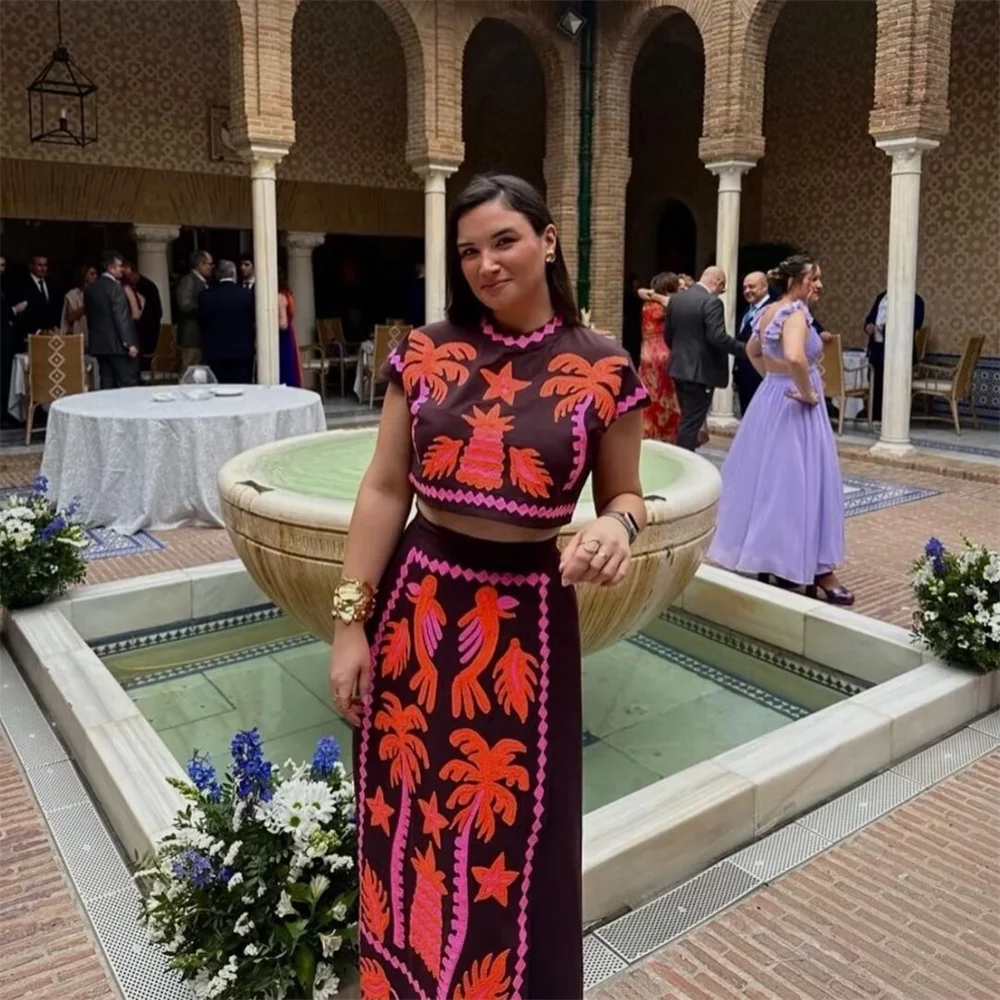 European And American Style 2024 Summer Women's Clothing New Fashion Casual Positioning Printed Top High Waist Skirt Set