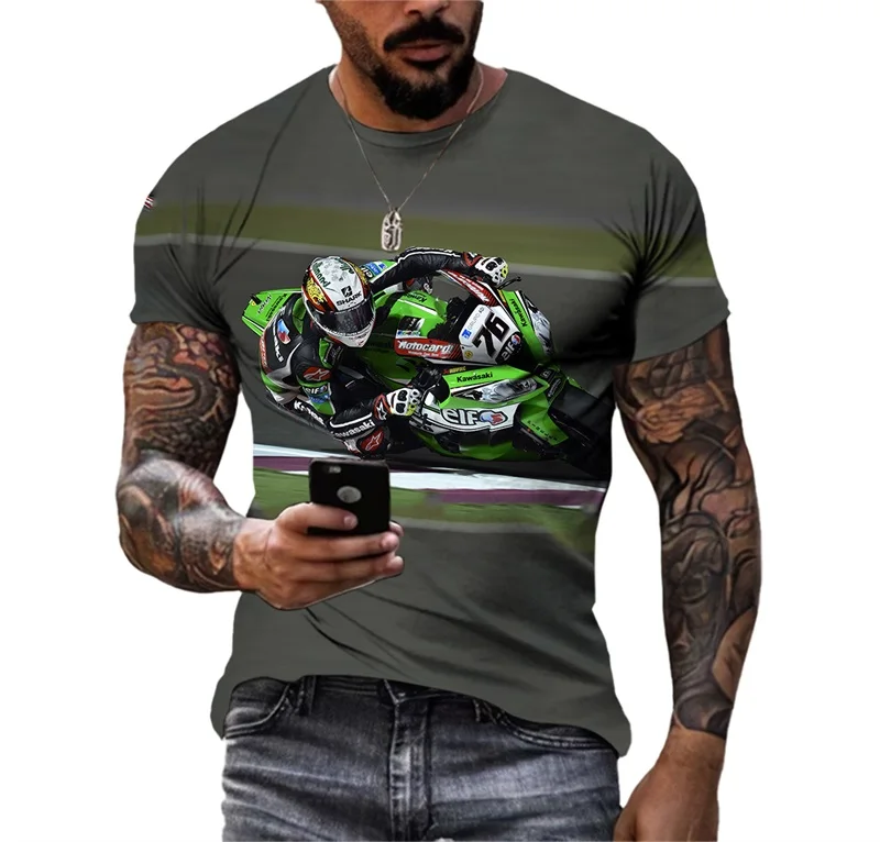 Sports Style Motorcycle Race T-Shirts For Men 3D Print Hip Hop Personality Round Neck Tee Tops Leisure Short Sleeve Mens Shirts