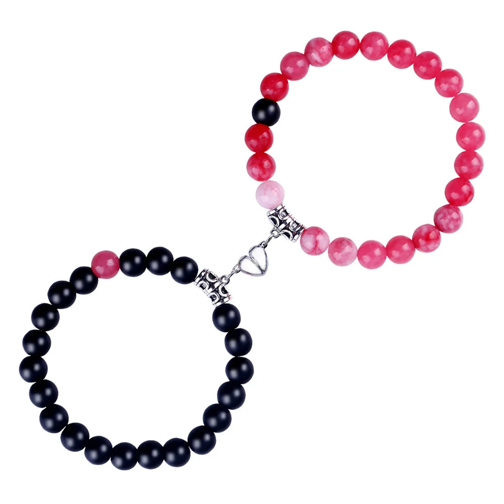 Pulsera de Turquesa Blanca Natural, Pulsera de Inducción para Parejas, Pulsera de Atracción Magnética con Corazón para el Día de San Valentín