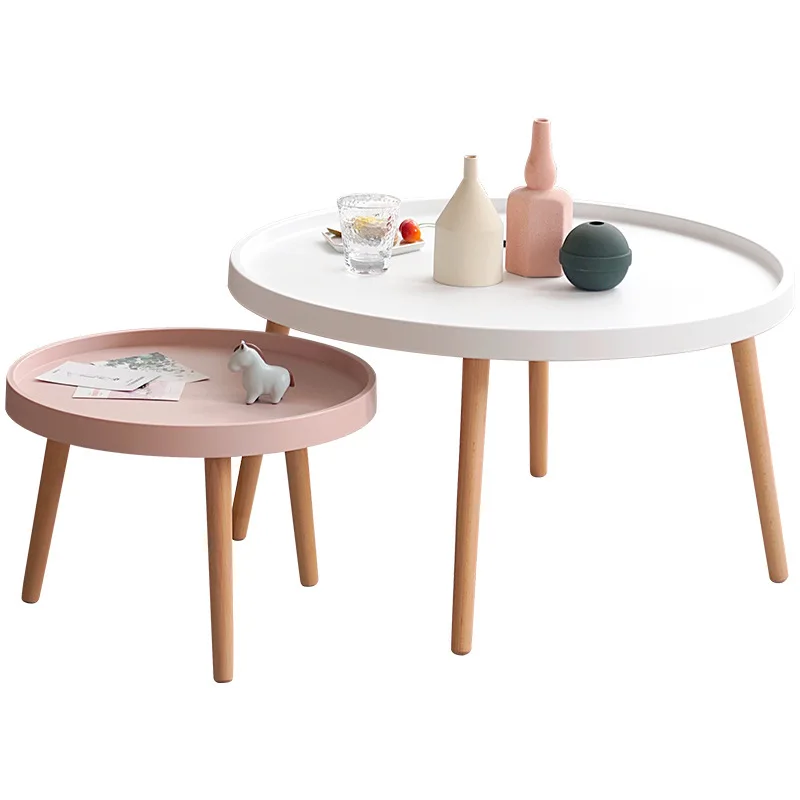 

Nordic ins round solid wood multi-functional small apartment coffee table, simple living room solid wood foot small table