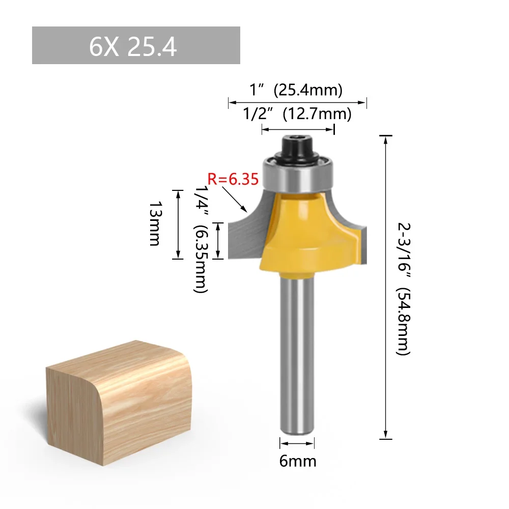 AURWOF 1 Stück 1/4" & 6mm Schaft Rundfräser-Set, Hartmetallbestückter Kantenrundfräser, 8 Größen R3.2-7.96 für Holzbearbeitung – Detail 9