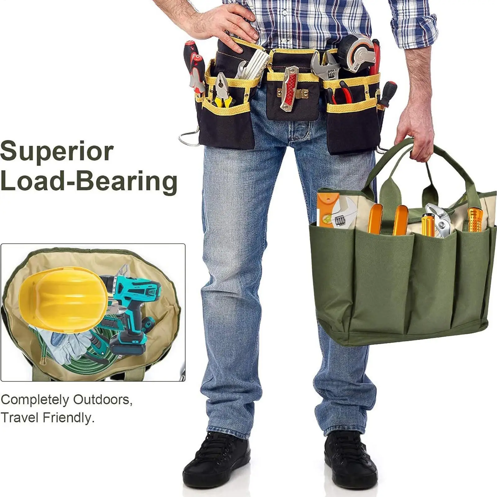 

Garden Bags For Tools 8 Side Pockets Waterproof Tool Organizer Pouch For Trowels Gloves Wrenches Scissors Planting Pruning