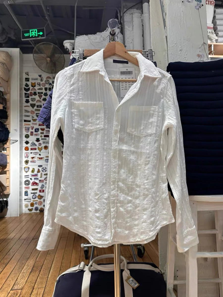 

Embroidery Hollow Out Slim Blouse Women Autumn White Lapel Single Breasted Long Sleeve Shirts Vintage Simple Cotton Thin T-shirt