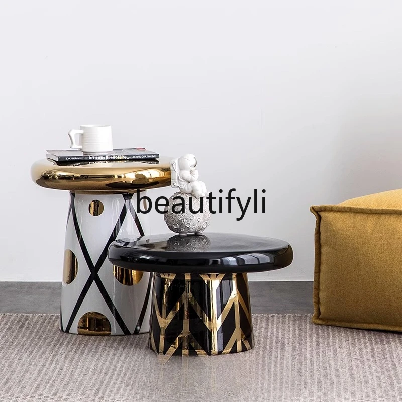 

Mushroom Side Table Creative Combination Corner Table Light Luxury Round Ceramic Electroplating Sofa Side Table