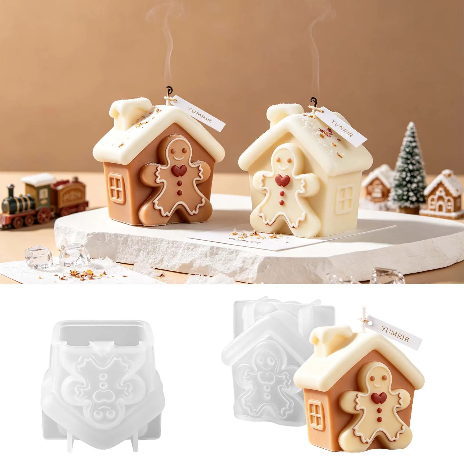 Christmas Gingerbread House Silicone Mold Easy Demold DIY Aroma Candle Epoxy Resin Plaster Winter Holiday Table Ornament Mould