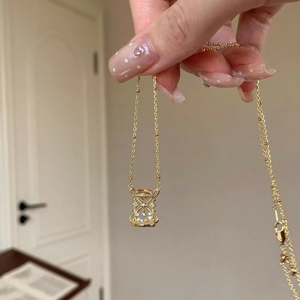 الإبداعية الفاخرة 925 فضة البطانة الزركون الذهب اللون جوفاء التدريجي الوقت الساعة الرملية قلادة قلادة للنساء مجوهرات هدية