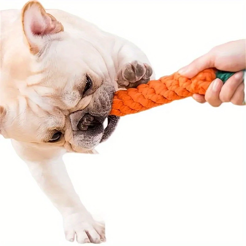 1pcs Durable Carrot-Shaped Dog Toy with Rope Knot - Interactive Chew Toy for Medium-Sized Dogs