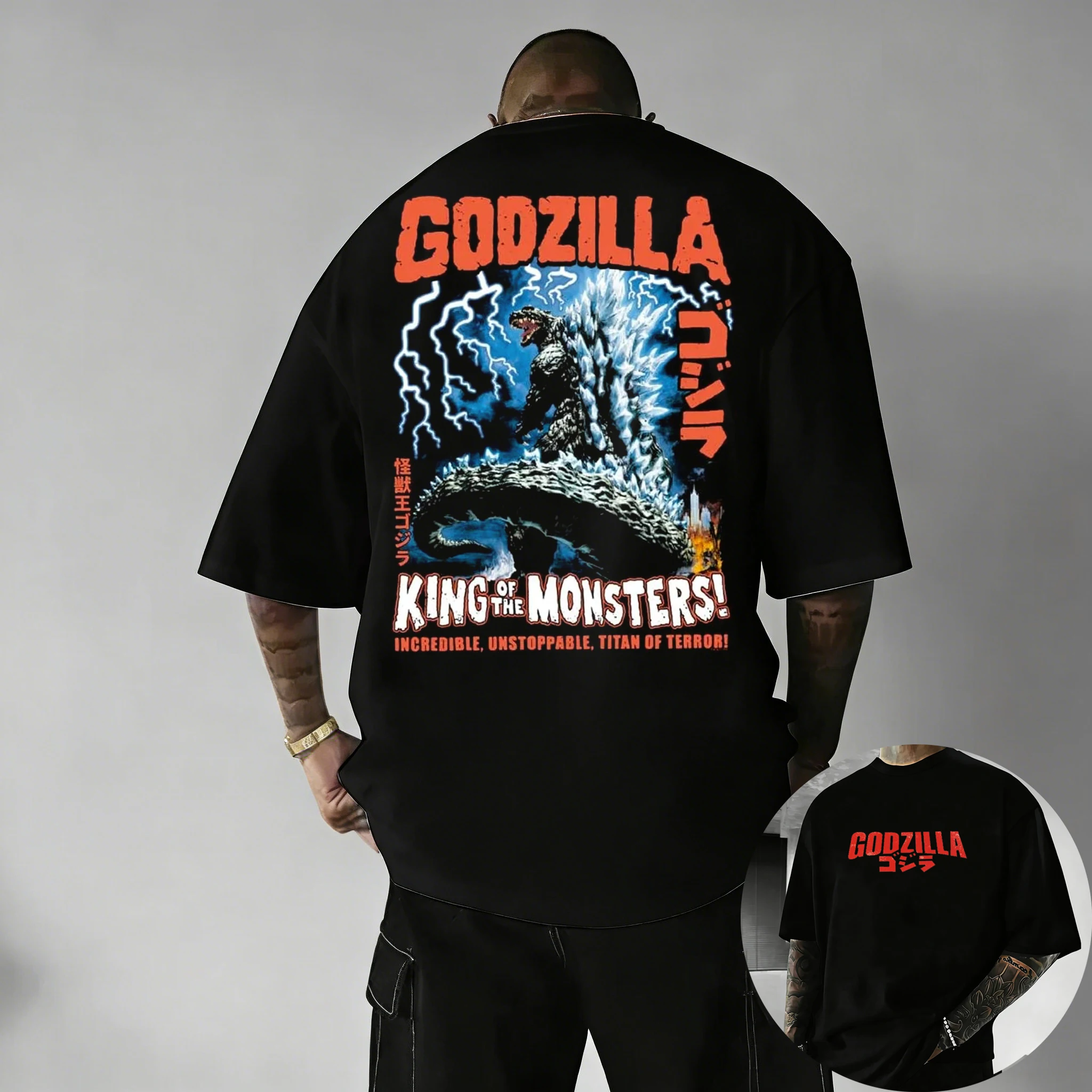 Camiseta de manga corta de algodón con estampado Vintage de la película JP Godzilla, ropa familiar para hombres, mujeres y niños, camisetas informales de manga corta de verano