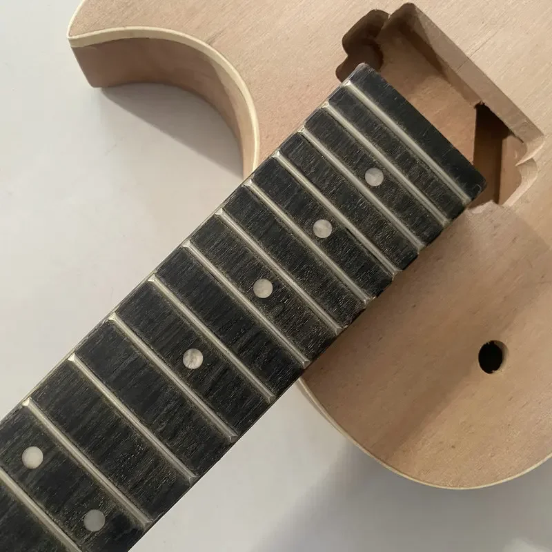 CN338CB338 DIY L P Guitar Kits Solid Mahogany Body HH Pickups 22 Frets Maple with Rosewood One Set for DIY Replace with Damages image 4