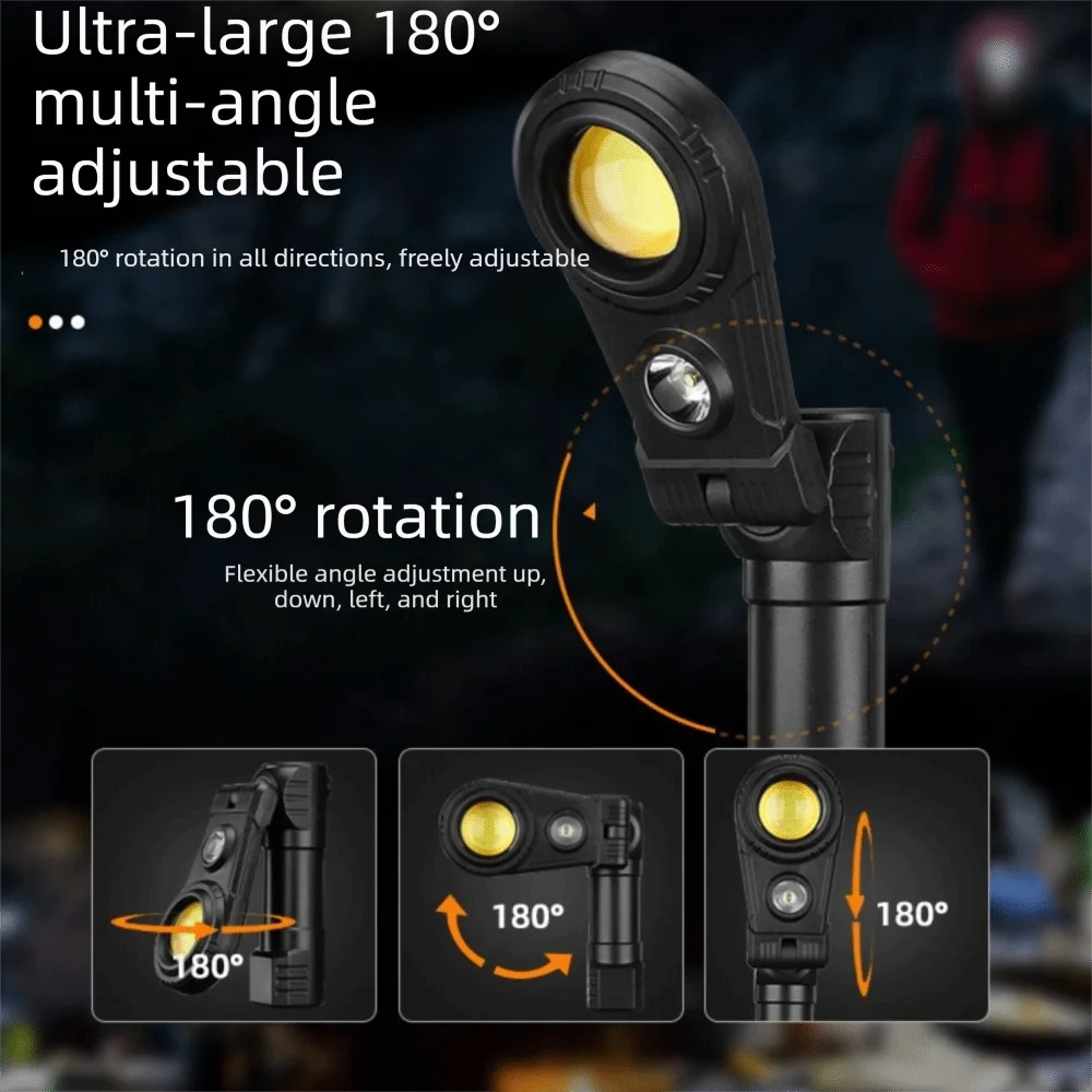 180° Foldable Gym Lamp 2-Color Light Source Magnetic Base Rechargeable Led Light Multi-Functional Rechargeable Foldable Headlamp