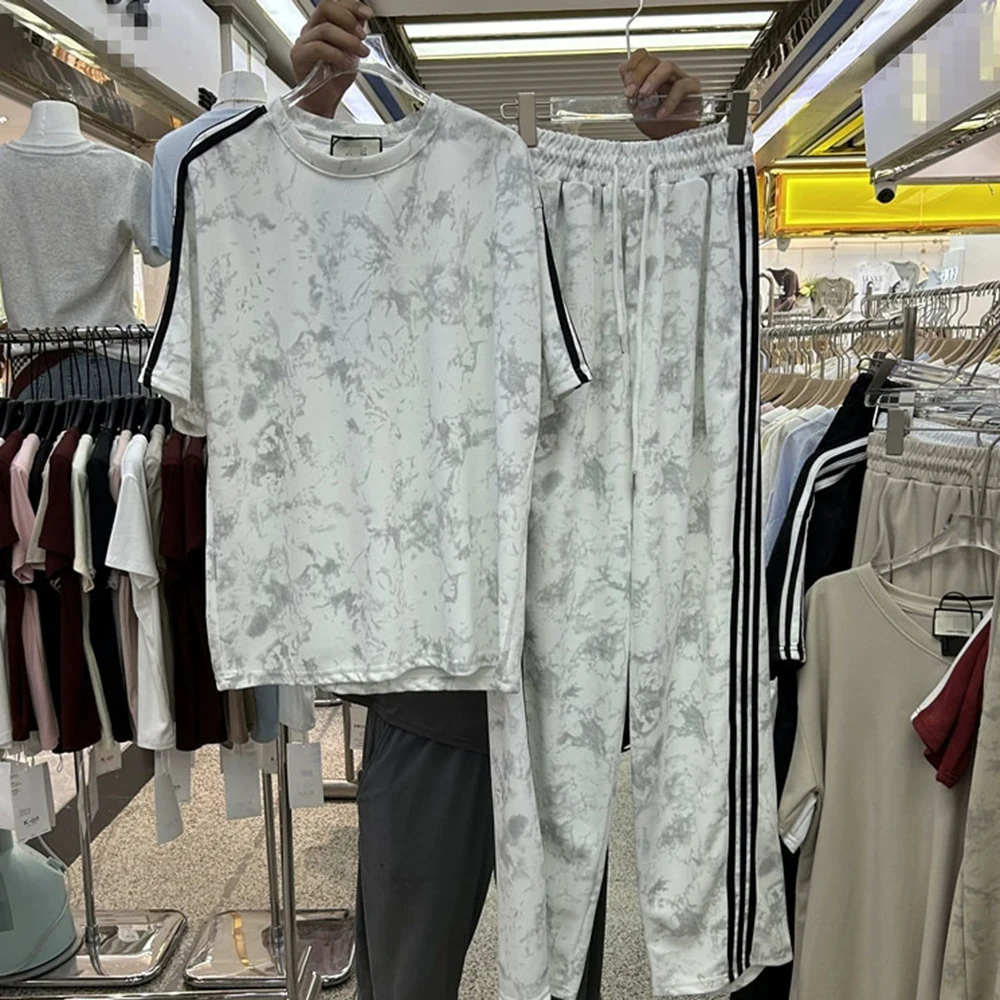 Loose and fashionable T-shirt top + elastic waist wide-leg casual trousers two-piece set-GZTZ101