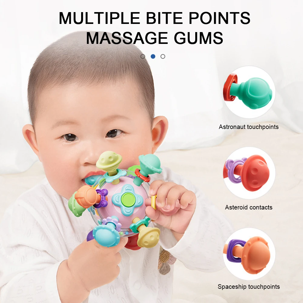 Colorful Soft Baby Teething Ball Reusable Rotatable Rattle Toy For Boys Girls Children Baby