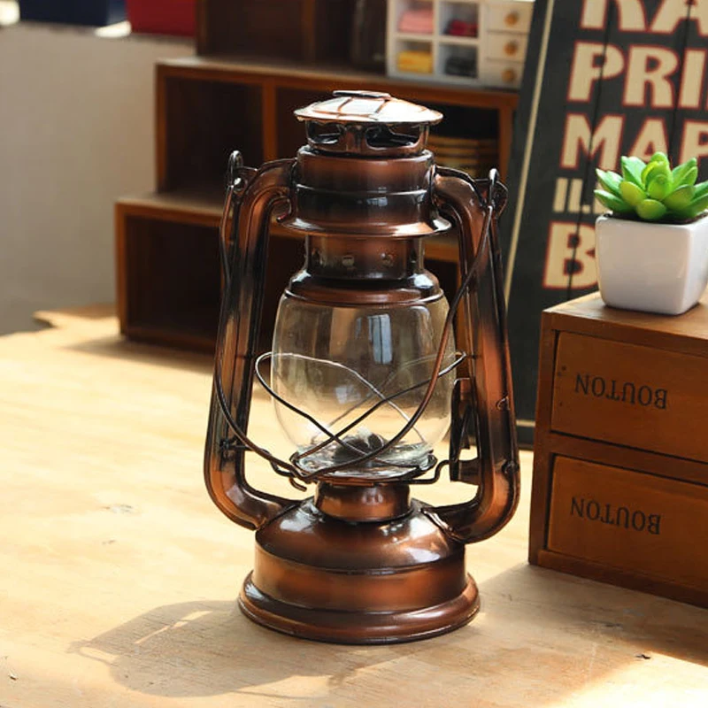 

23cm Retro Classic Wrought Iron Lamp Lanterns Wick Portable Lights Oil Lantern Camping Hiking Home Decor