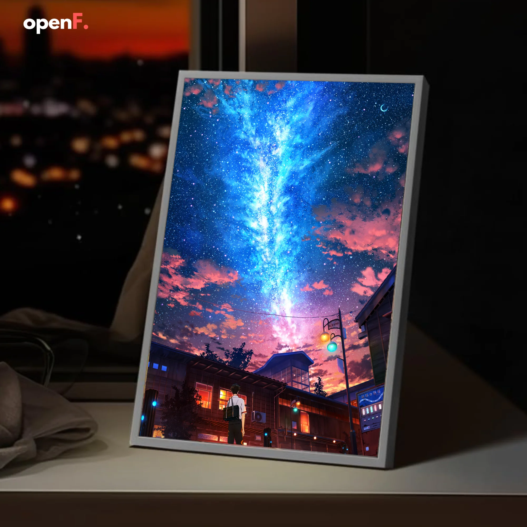 HD Anime Meteoro Pintura Atmosfera Luzes, Moldura Simples, Plug USB Dimming, Luz Noturna LED, Decoração de Casa, Mood Light Gift