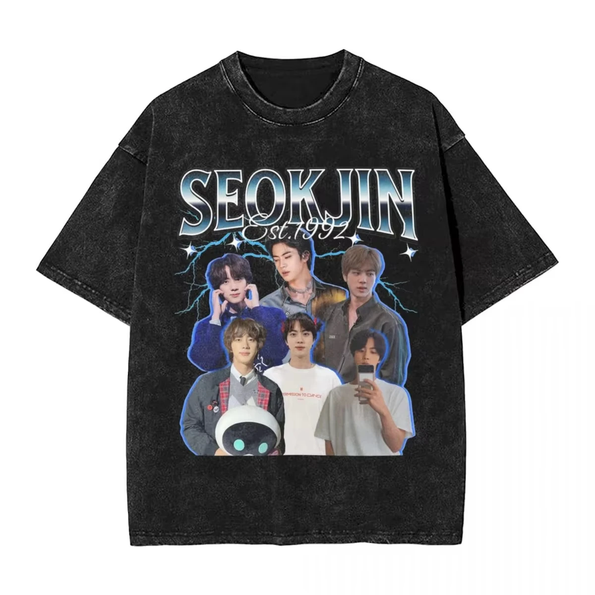 

Мужские футболки Seokjin в Корейском рэпере Kpop Music Tees Летняя футболка с короткими рукавами в стиле ретро Y2K с круглым вырезом Модная футболка с принтом дешево