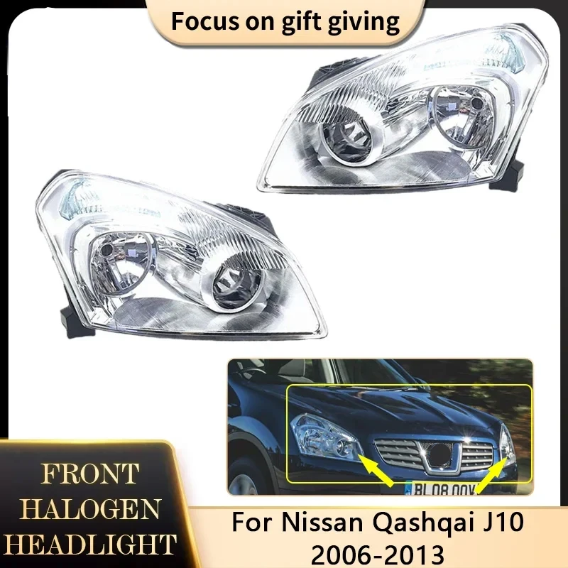 For Nissan Qashqai J10 2006~2013 Front Halogen Headlights Assembly Clear Lens Running Driver Light Lamp Replacement Accessories
