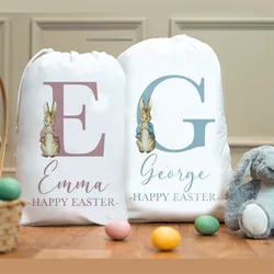 Personalised Initial Name Pink Blue Easter Bunny Rabbit Gift Bag Happy Easter Party Decoration Kid Boy Girl Egg Hunt Gift Bucket