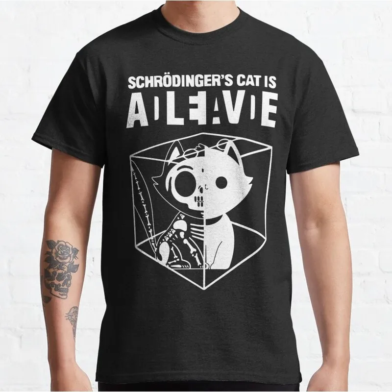 Dead And Alive Schrodinger's Cat Graphic T-Shirt Short Sleeve Quantum Physics Funny Science Casual Streetwear Unisex Tee