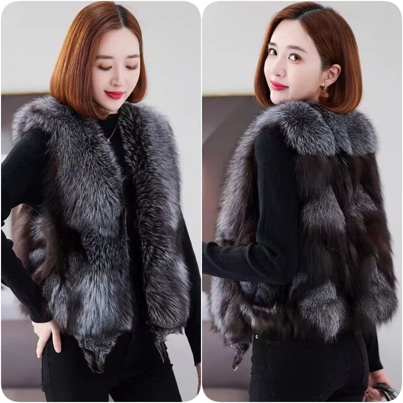 

Pure Silver Fox Hair Vest Women's True Hair Tank Top 2024 Winter Fashion Versatile New Imported Full Fur Coat