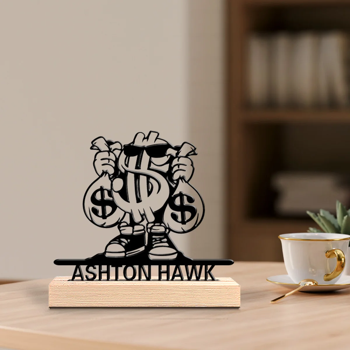 1pc Abstract Currency Custom Name Metal Statue Iron Ornament Handicraft With Wood Base Iron Ornament For Kids Gifts