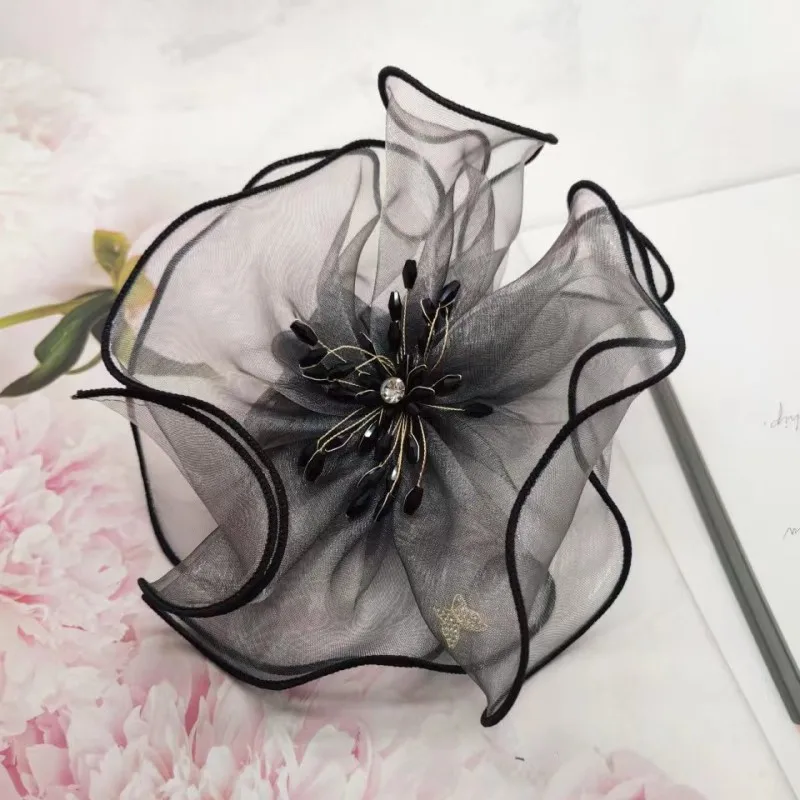 Neue Organza-Blumen-Accessoires Coletero Grande Para Cabello Scrunchies Kroattoкики Волос Kristall-Haarseil für Damen – Detail 19