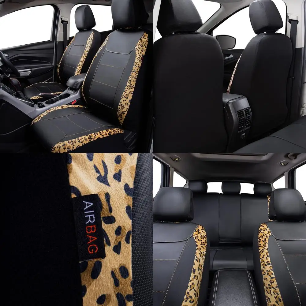 

car seat Covers Protects Leopard Printing Velvet Faux Leather Carbon Fiber Front and Rear Bench (Leopard Brown Black, Full Set -